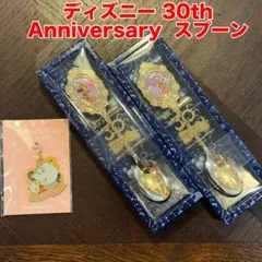 ディズニー 30th Anniversary スプーン 2個キーホルダーオマケ付