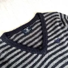 COMME CA COMMUNE Vネックニット セーター グレーボーダー