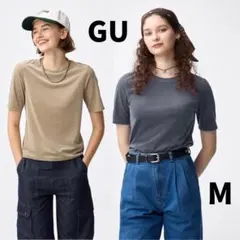 【２枚セット】GU ジーユー シアーベロアT ベージュ ダークグレー Mサイズ