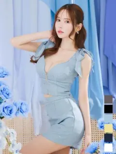 リボンショルダービジューセットアップドレス/キャバドレス