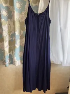 ユニクロネイビー ボタン付きキャミソール ロングワンピースM