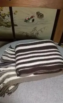 Paul Smith 茶色と白のストライプマフラー