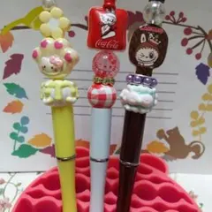 カスタムボールペン3本、ビーズセット