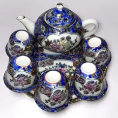 値下げ チャイナミニ煎茶茶器 7点セット レトロ 金彩