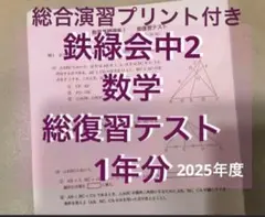 鉄緑会 中2 数学 復習テスト 1年分 問題用紙と解説解答付B4 - メルカリ