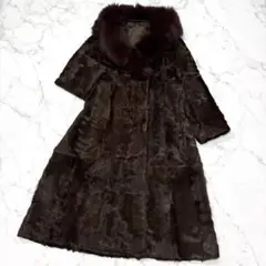 フォックスファー×レザー ロングコート Aライン ベルト 11号 リアル