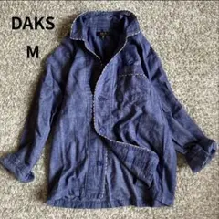 極美品 DAKS ダックス パジャマシャツ ルームウェア チェック 紺 M 綿のサムネイル