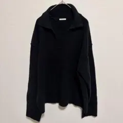 GU スキッパーネック ニット ブラック 長袖 Lサイズ