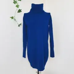 UNIQLO　カシミヤ100%　タートルネックワンピース　S　ブルー