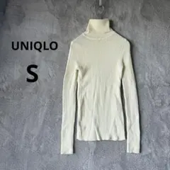 美品 UNIQLO S オフホワイト メリノリブタートルネックセーター（長袖）