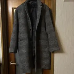 グレー系チェック ロングコート Lサイズ