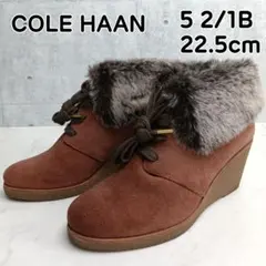コールハーン スウェードブーツ ウェッジソール ボア付き 茶色 22.5cm