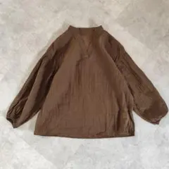 UTAO:ブラウンノーカラー長袖シャツ Fシースルー