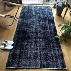 101-109×229 ブラックオーバーダイ　ワンカラー　トルコヴィンテージラグ