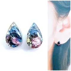 ダークカラーガラス7mm雫ピアス/イヤリング