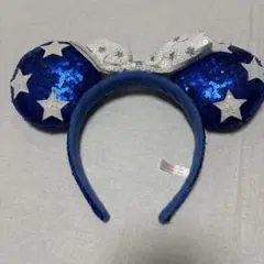 【ディズニー】ミニーカチューシャ　青スパンコールリボン付き