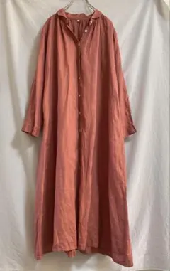 無印　リネン　L シャツワンピース　サーモンピンク　MUJI 麻　春夏秋　羽織