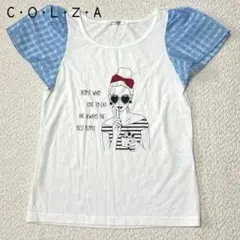 美品　コルザ　プリントTシャツ(M)ガールプリント　フリルスリーブ　クルーネック
