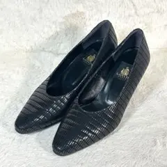 【美品】LANVIN パンプス 23.5 黒 型押し ローヒール 上品 日本製のサムネイル