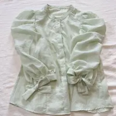 COCO DEAL ブラウス サイズ2 ミントグリーン リボン袖 春服