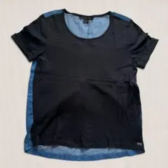 ARMANI EXCHANGE 切替デザイン Tシャツ ブラック×デニムのサムネイル