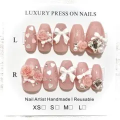 #06 ネイルチップ 量産型 ワンホン フレンチガーリー リボン 薔薇 ハート