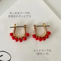 【レッドコーラル赤サンゴのチタンフープピアス】