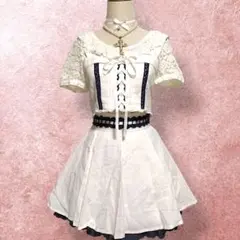 リズリサ白紺レースアップワンピ姫ギャルバレエコアロリータ平成ガーリーY2K00s