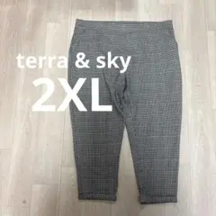 terra & sky チェック柄　カジュアルパンツ 2XL スラックス　グレー