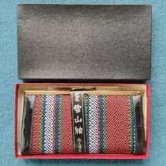★未使用★民芸　雪山紬　織元謹製　ストライプ模様　がま口長財布