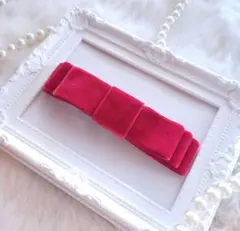 最終SALE (48) ベロア バレッタ♡ リボン ハンドメイド 赤 ヘアピン