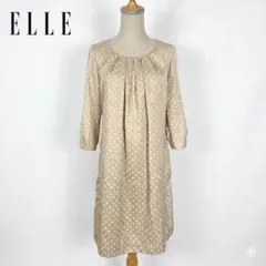 ELLE エル ドット柄 7分袖 ワンピース ベージュ 38 M 中国製のサムネイル