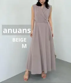 【anuans】ダブルサテンテーラードフレアワンピース ベージュM