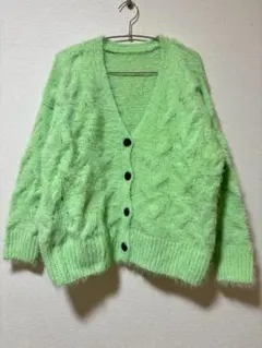 新品 Wcloset ライトグリーン ケーブル編み カーディガン もこもこ