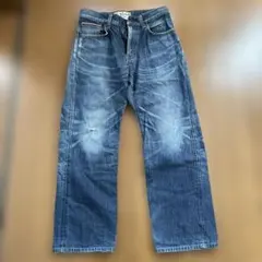 EDWIN ストレートデニム ブルー ダメージデニム　日本製