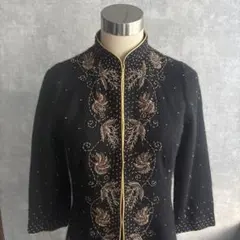 古着　ヴィンテージ レトロ　総柄ニット　used ビンテージ　希少　刺繍　ビーズ