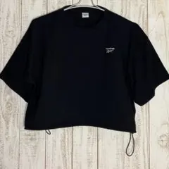 【美品】リーボック クロップドTシャツ L 黒 ドローコード ショート丈のサムネイル