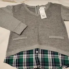 OFUON グレー Vネック 長袖 トップス 38　新品　重ね着風　レディース