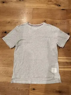 トムブラウン 白灰ボーダーTシャツ トリコロールグログランテープ有 4BAR無