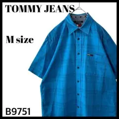 TOMMY JEANS トミージーンズ 格子柄半袖シャツ ブルー バックロゴ Mのサムネイル