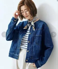 grove ノーカラーデニムジャケット Mサイズ ブルー