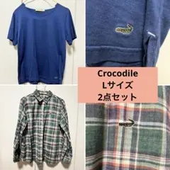CROCODILE レディース 長袖チェックシャツ 半袖Tシャツ 2枚セット Lのサムネイル