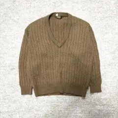 vintage ニット　セーター　ブラウン　ウール100% Vネック　カジュアル