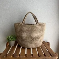 【受注制作】麻紐バッグM ② シンプル　丸底　トートバッグ　麻ひもバッグ