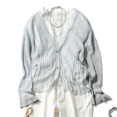 新品同様◇ハッピー＋ストア◇enricaリネンシルクリブカーディガンF