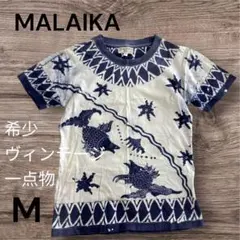 MALAIKA 総柄バティックTシャツ Mサイズ 手染め サカナ柄 綿100%のサムネイル