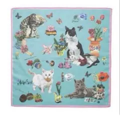 新品　ナタリーレテ　ハンカチ キャット　ミントグリーン　猫　ねこ　ネコ