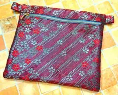 現品限り!!!正絹袋帯使用　豪華♡鮮やかレッド×桜文様　ポシェット バッグ