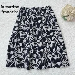 マリンフランセーズ　フレアスカート　総柄　薄手　夏　コットン100% ネイビー