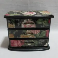 花柄木製鏡コスメメイクボックス化粧箱ジュエリー収納簞笥アンティーク昭和平成レトロ